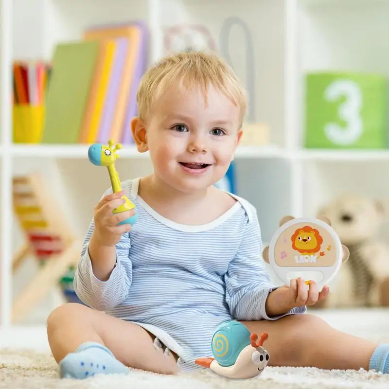 Mainan alat musik anak, instrumen anak goyang, Teether sensor 5 buah, instrumen musik, Set mainan Belajar Dini