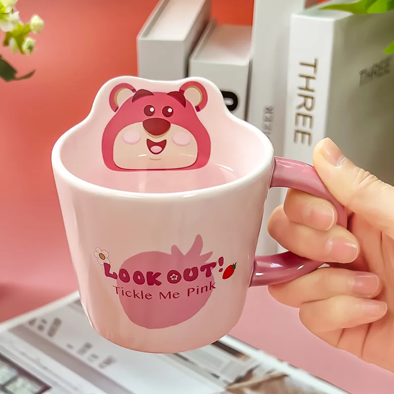 300ML Kawaii Disney Anime Hobby Lotso Cartoon Ceramic Mug Pink Drinking Cup Color Box Birthday Present