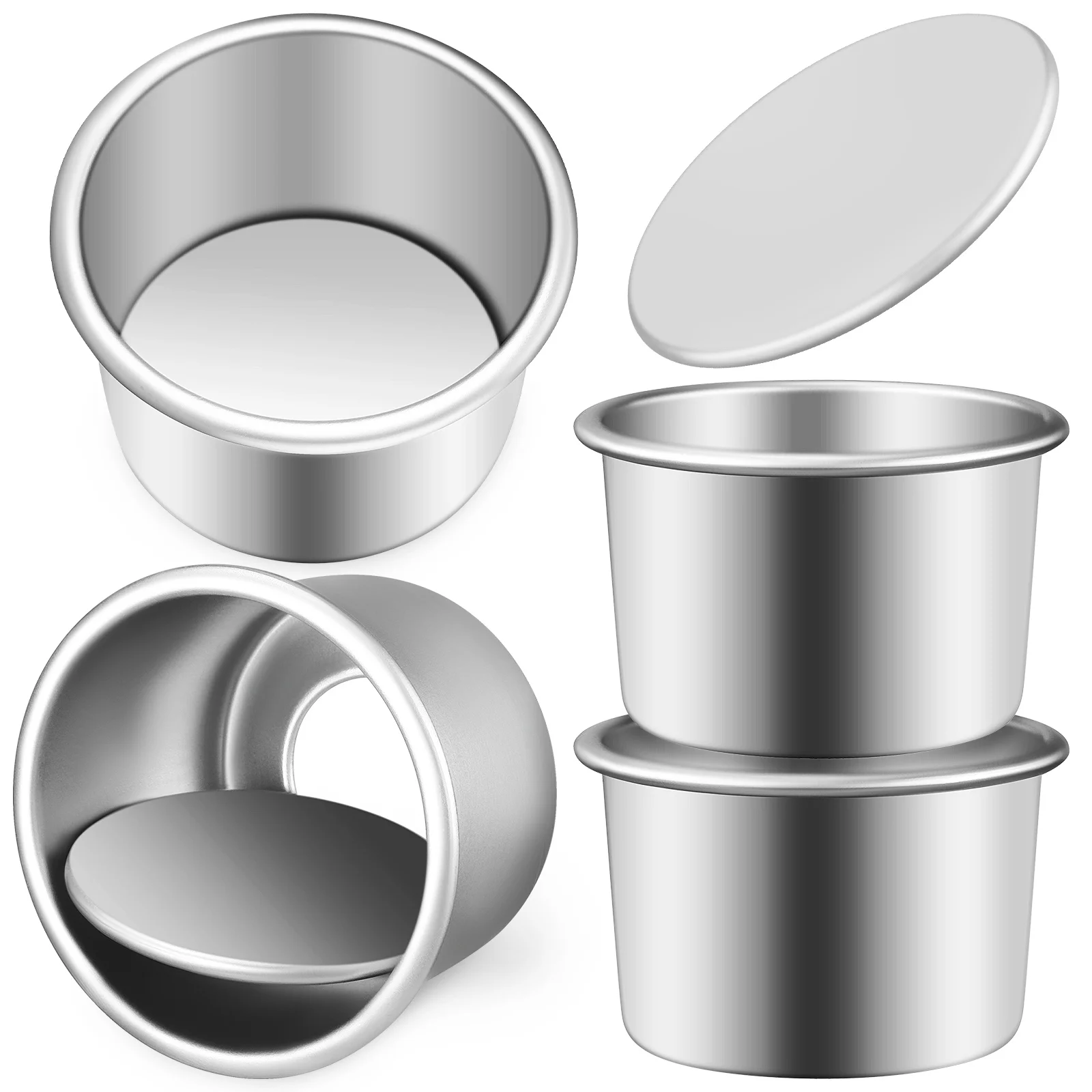 

4 Pcs Aluminum Alloy Cake Mold Tins Removable Bottom for Baking Round Air Fryer Oven Baking Mould Pan Bakeware Set for Delicious