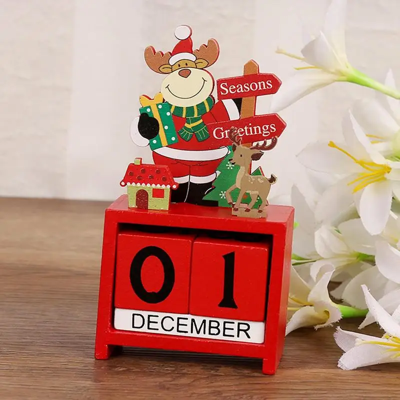 Christmas Wooden Calendar Ornament Countdown Santa Claus Snowman DIYS for Tabletop Ornaments Christmas Decoration