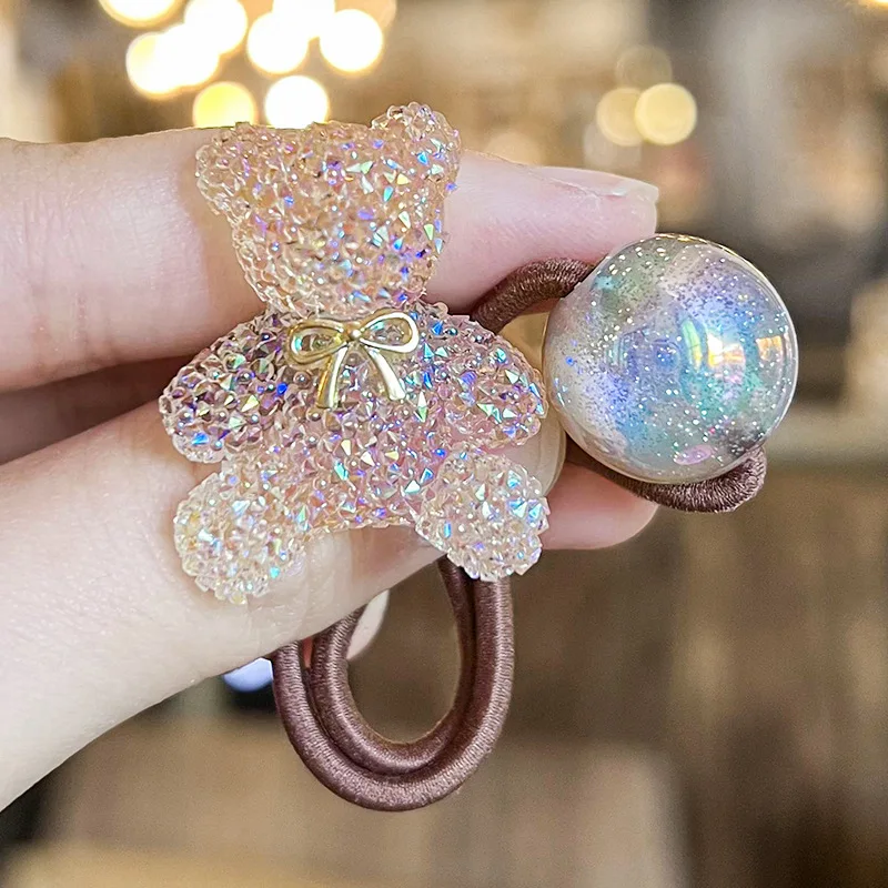 Kids Hair Rings Cartoon Sugar Bear Colorful Star Beads Twisted Elastic High Resilience Comfortable Daily Wear  Hair Accessories