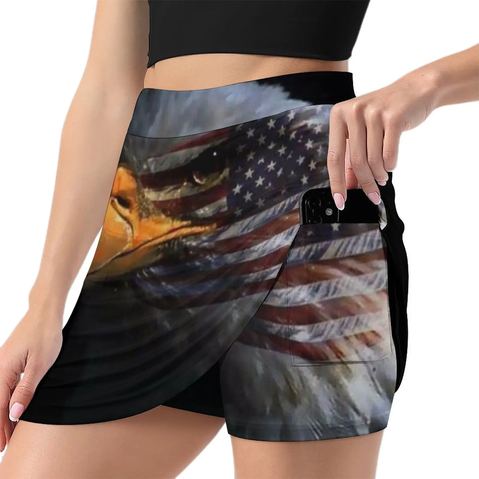 Bald Eagle head with a American flag on his face Light proof trouser skirt Clothing Woman short skirt night club outfits