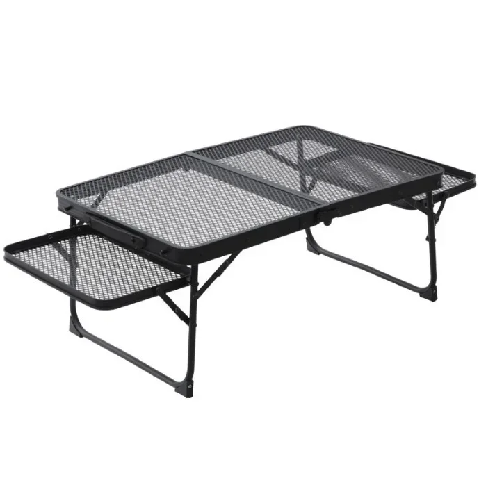Outdoor Aluminum Alloy Mesh Folding Table Double Decker Camping Table Portable Barbecue Travel Table