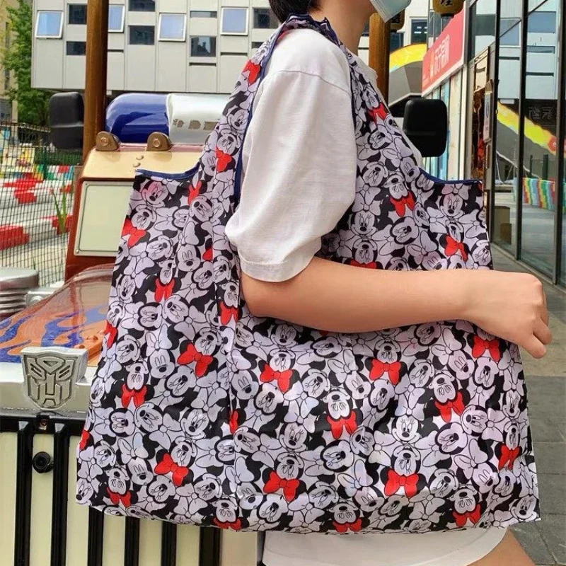 Disney Cartoon Mickey Minnie Portable Foldable Shopping Bag Cartoon Stitch Large Capacity Storage Bag Repeated Use Eco-friendly