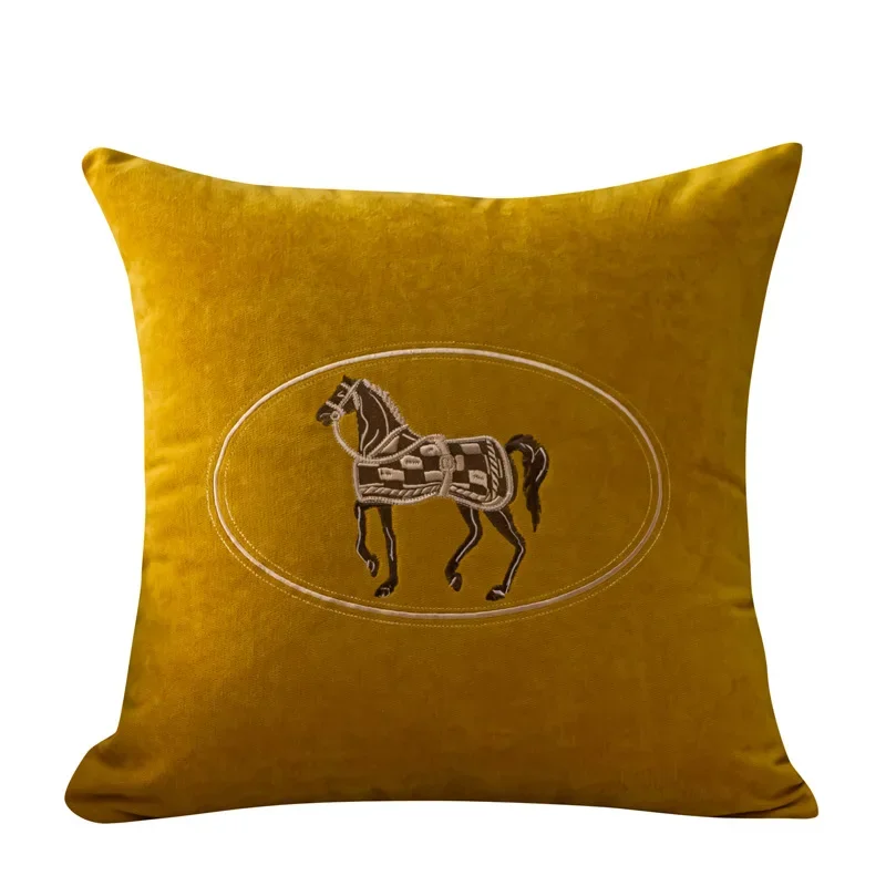 Juste de coussin à motif de cheval, littérature à la main américaine, taie d\'oreiller pour canapé, maison, bureau, salon, voiture, HD, 45x45cm