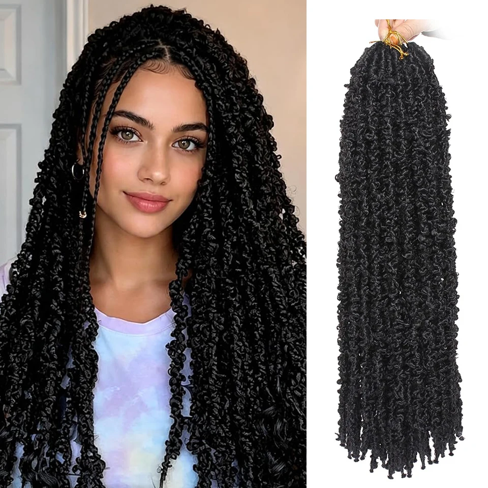 Butterfly Locs Crochet Hair Pre-twisted 2 Packs Pre-looped Handmade Synthetic Crochet Butterfly Locs Hair Extensions