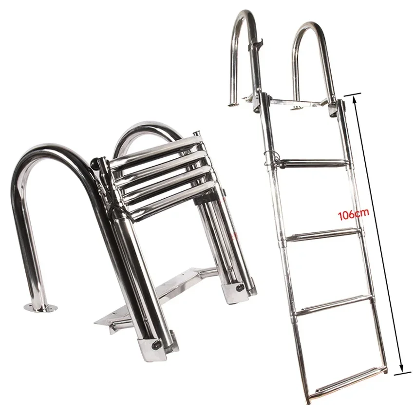 4 Step Marine Boat Folding Ladder Thickened 316 Stainless Steel Telescoping Ladder Swim Platform Boat Accessories Yacht Ladder