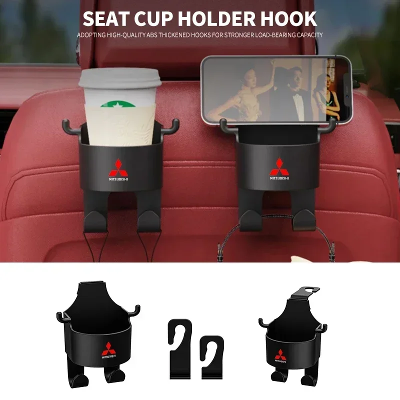 

Car Logo Seat Back Storage Organizer Water Cup Holder Hook For Mitsubishi Eclipse Lancer Outlander Pajero ASX Colt I200 Ex Star