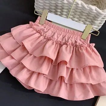 Girls Pleated Bubble Skirt 5 Children Girls Pleated Cake Skirts Summer 2025 Elastic Waist Infant Babys Girls Bubble Skirts Toddler Kids Girls Princess Skirts 5