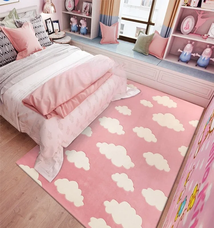 Reading area children's room thickened cartoon carpet, bedroom covered with cute style boy girl princess room bedside floor mat