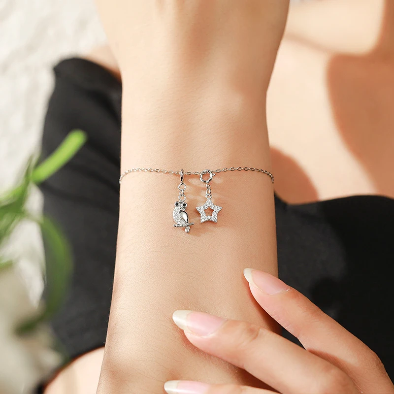Modian 925 Sterling Silver Small Pendant Sparkling Hollow Stars Clear CZ Charm Fit Bracelet DIY Fine Jewelry For Women Gifts