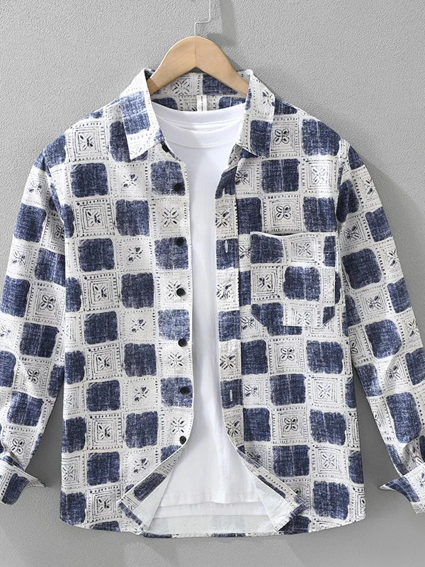 

Retro Japanese Ethnic Sle Long Sve Cotton irt Men's Casual Faion Plaid irt Spring Season Comfortable Loose Fit