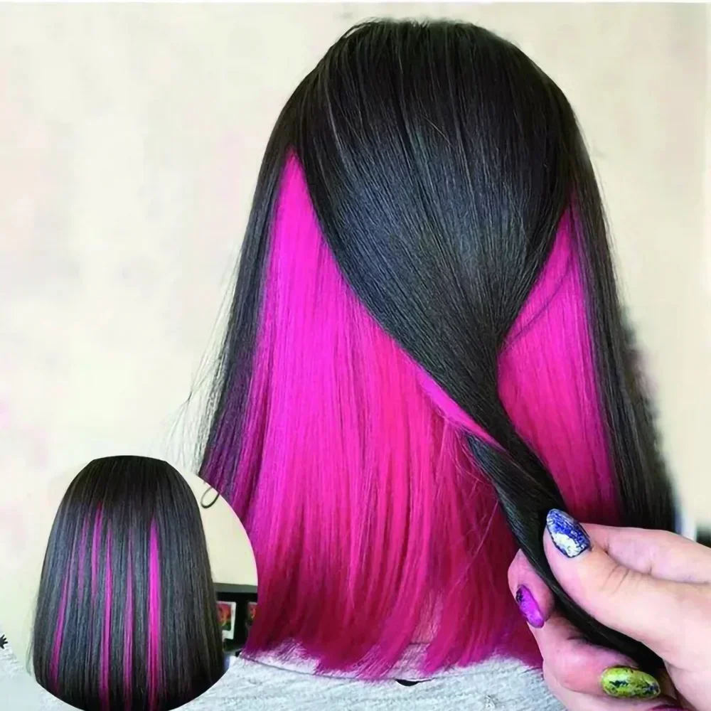 أسود مختلط الوردي قصير بوب الباروكات الاصطناعية مع الانفجارات الظلام مستقيم تأثيري اليومية شعر مستعار طبيعي للنساء استخدام مقاومة للحرارة