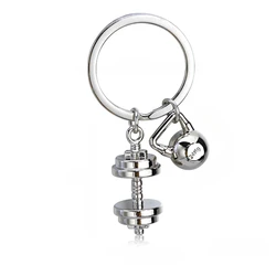 Fitness Equipment KeyChain Metal Barbell Piece Dumbbell Kettlebell Pendant Keyring For Men Key Holder Gifts