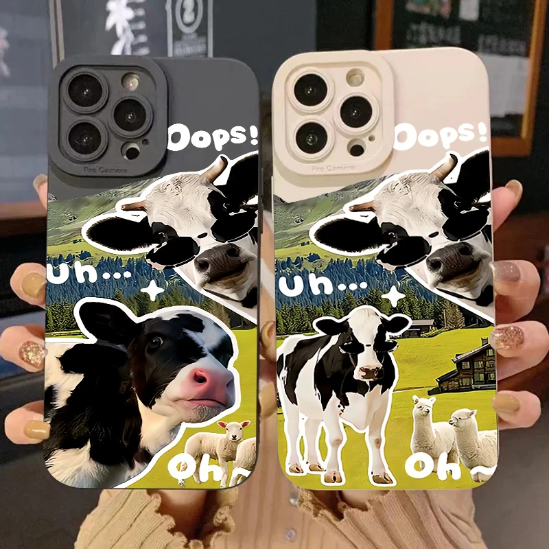 Korean Cute Collage Sunglasses Cow Case For Samsung Galaxy A14 A34 A13 A23 A15 A55 A35 S24 S23 S22 S21 Ultra Plus FE Soft Cover