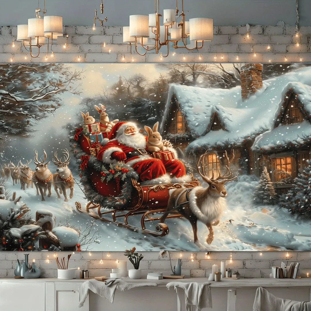 1pc Christmas Tapestry Santa Claus Printed Reusable Dustproof Oversized Tapestry for New Year Christmas Wall Hanging Decoration
