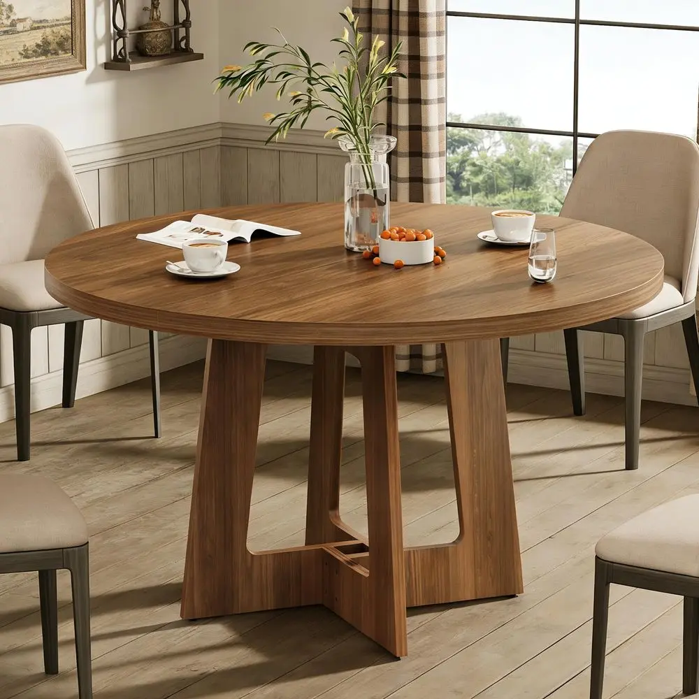 

Dining Table for 4, Wooden Dining Room Table, Circle Kitchen Table for Home Dining Room Kitchen Living Room Walnut Brown
