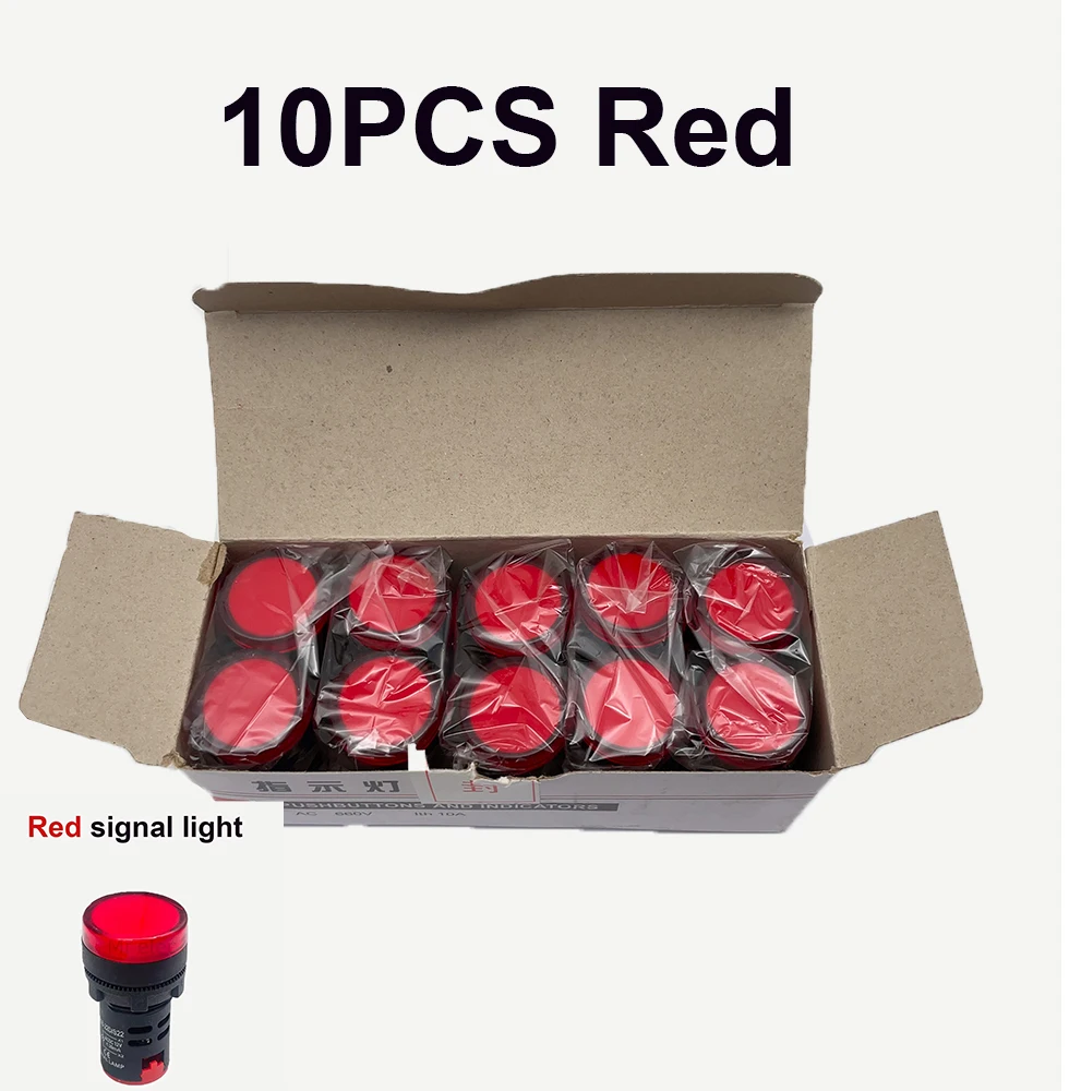 10pcs AD16-22DS LED Signal Power Indicator 22mm Panel Mount Signal Power Indicator Light Pilot Lamp AC DC 12V 24V AD16 Beacon
