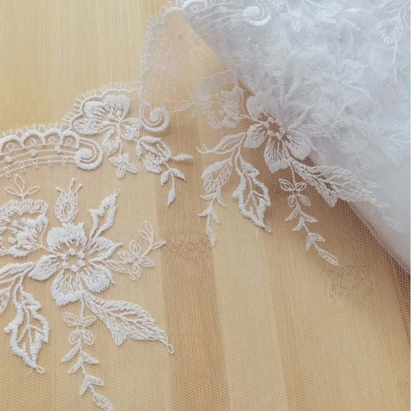 

30Yards Embroidery White Floral Tulle Lace Trim Dress DIY Lace Fabrics Vintage Mesh Embroidered Lace for Garment Sewing Crafts