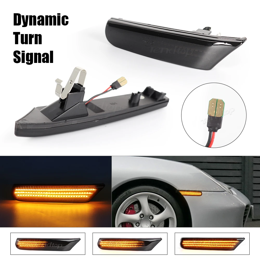 LED Dynamic Amber Side Marker Lights Turn Signal Lamps  Fender Lamp For Porsche Boxster 986 996 911 Carrera Targa Turbo GT2 GT3