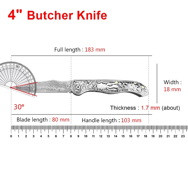 Damascus Knife Folding Knives Cut Meat Paring Fruit Boning Knife Kitchen Knives Damascus Blade Stainless Handle Folding Knives