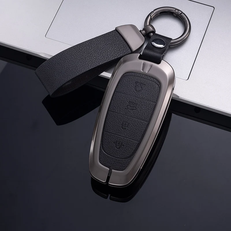 

Car Key Holder Case Cover For Hyundai Tucson Solaris Sonata Hybrid NEXO NX4 Santafe Dn8 4 Buttons 2020 2021 2022 Accessories