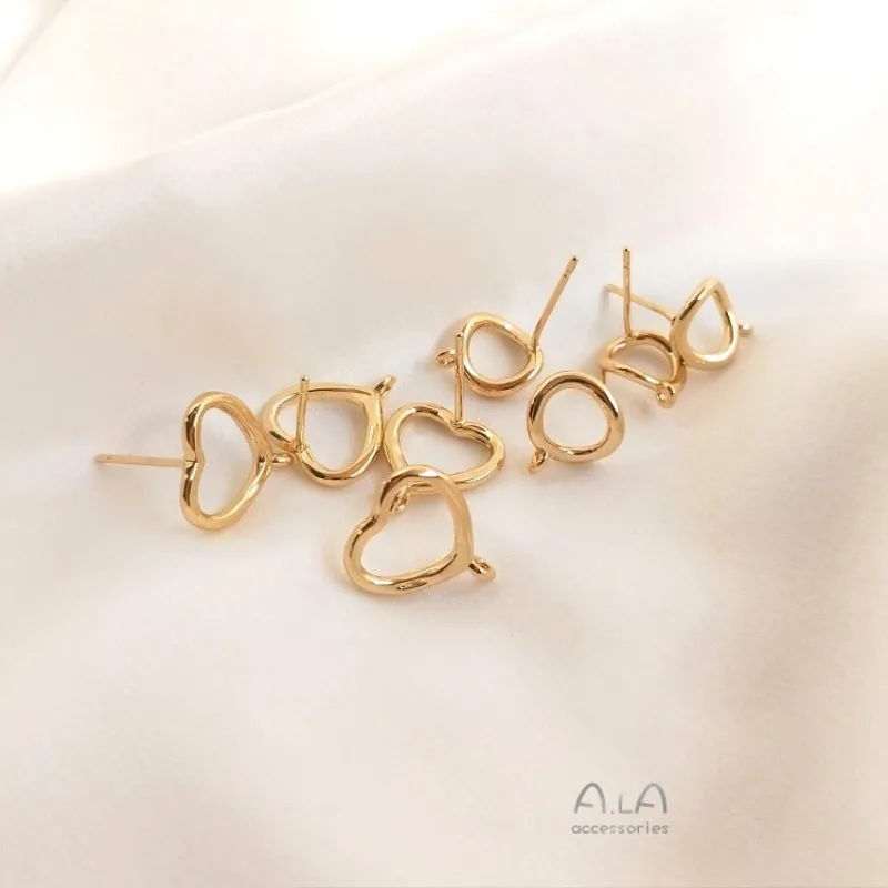 14K Gold Heart-shaped Ring With Hanging Ring Earrings Twisted Small Circle With Hanging Ring Earrings DIY Hmade Earrings