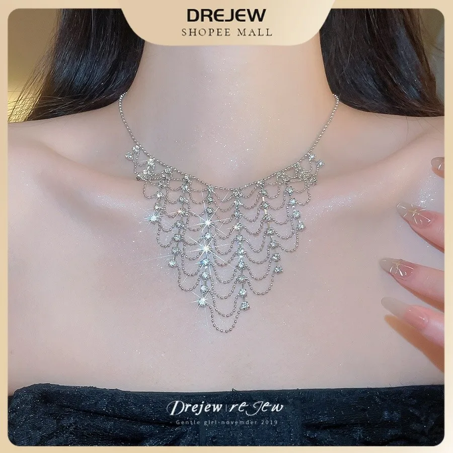 Inlaid Rhinestones Round Necklace Korean Style Ins Style Thousand Gold Feeling Clavicle Chain Luxurious High End Accessories
