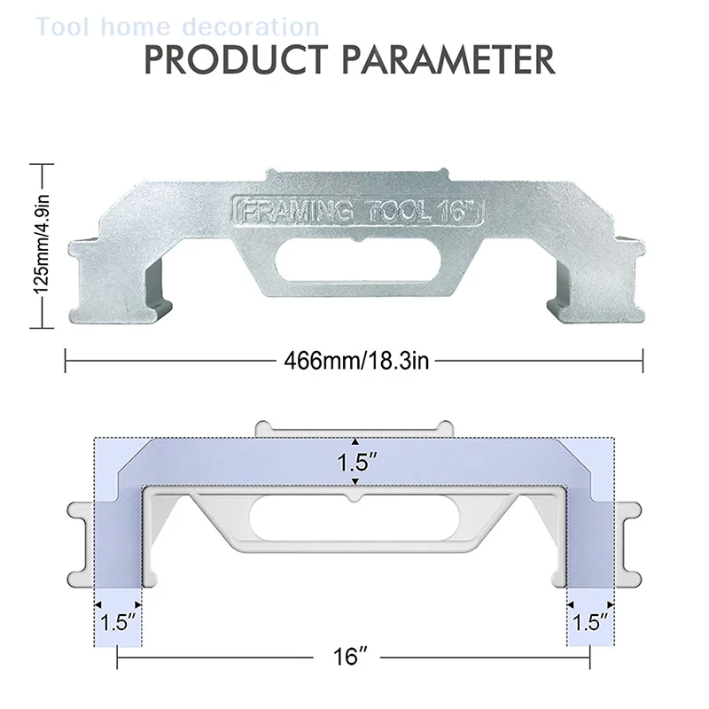 Diseño de perno central, plantilla de posicionamiento de espaciado de marco de medición precisa de pared de 12-16 pulgadas, herramienta de marco de perno de pared de aluminio fundido