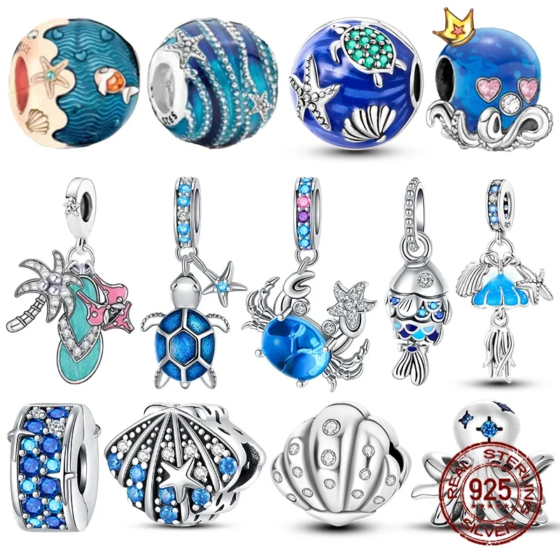 

2024 New Ocean Transportation Blue Series Beads fit Original Pandora Bracelets Charms 925 Sterling Silver Bracelet DIY Jewelry