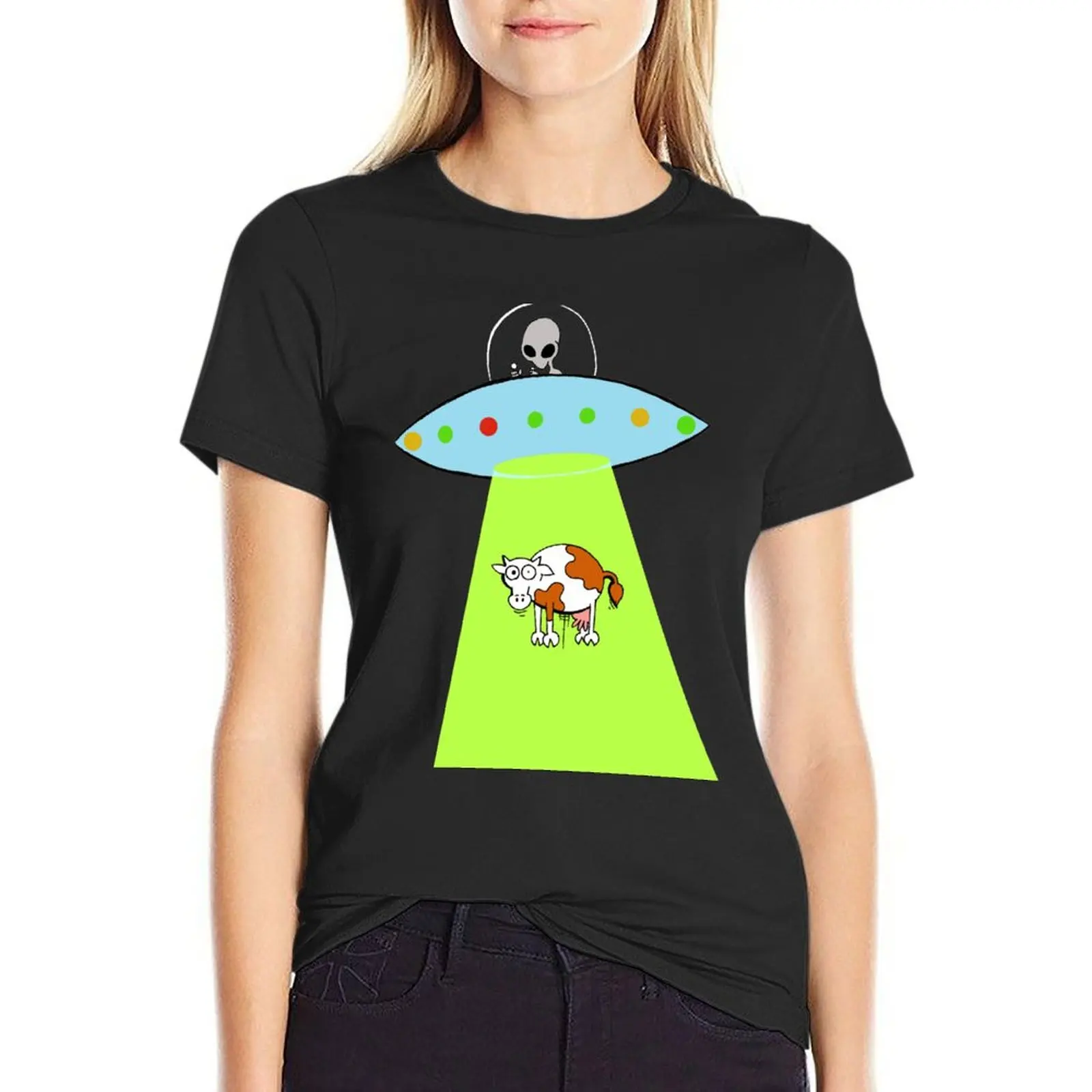 

UFO cow T-Shirt graphics heavyweights rock and roll t shirts for Women