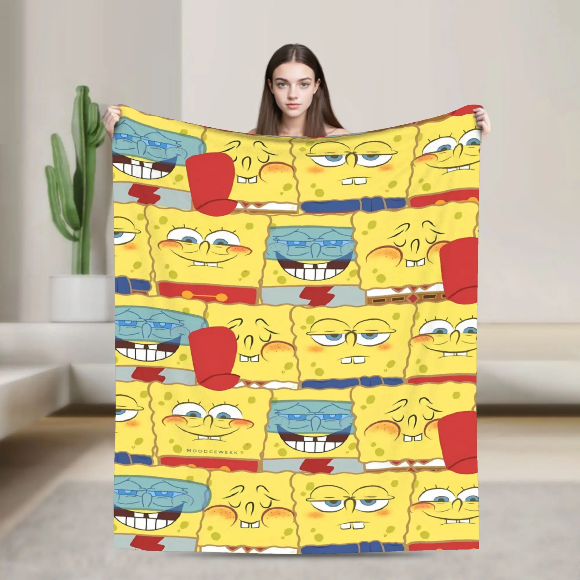 SpongeBobs Color Block Sponge Pattern Blanket Quality Warm Soft  Bedding Throws Spring Girls Boys Outdoor Novelty Bedspread