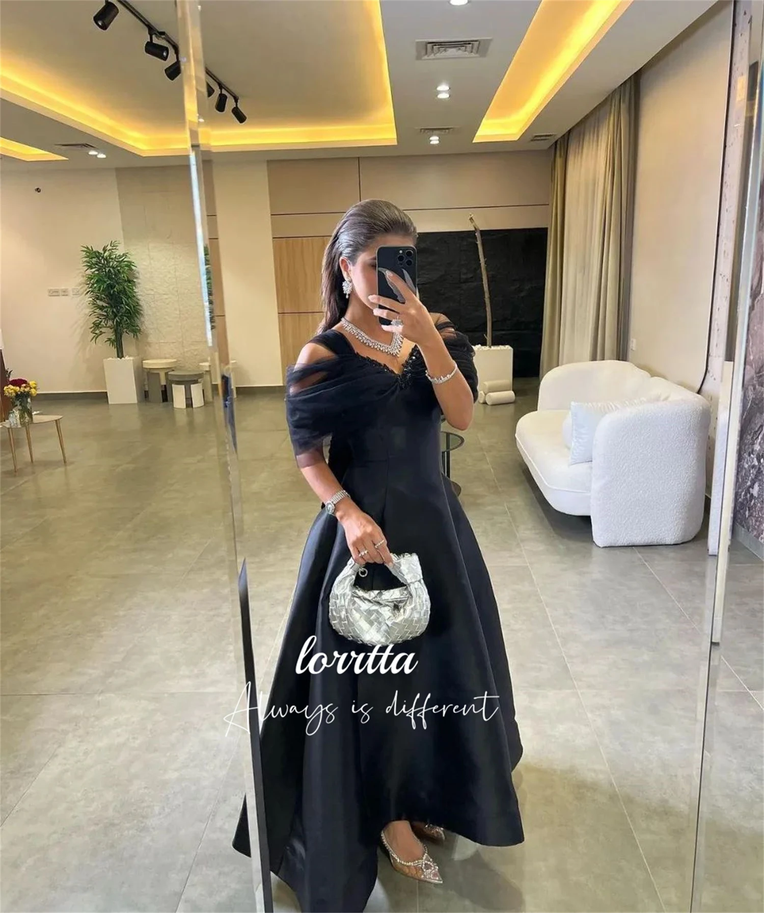 

Lorrtta Evening Dress Grace Satin Black Line A Eid Long Party Dresses for Formal Occasions Luxury Robe De Soiree Femmes Prom