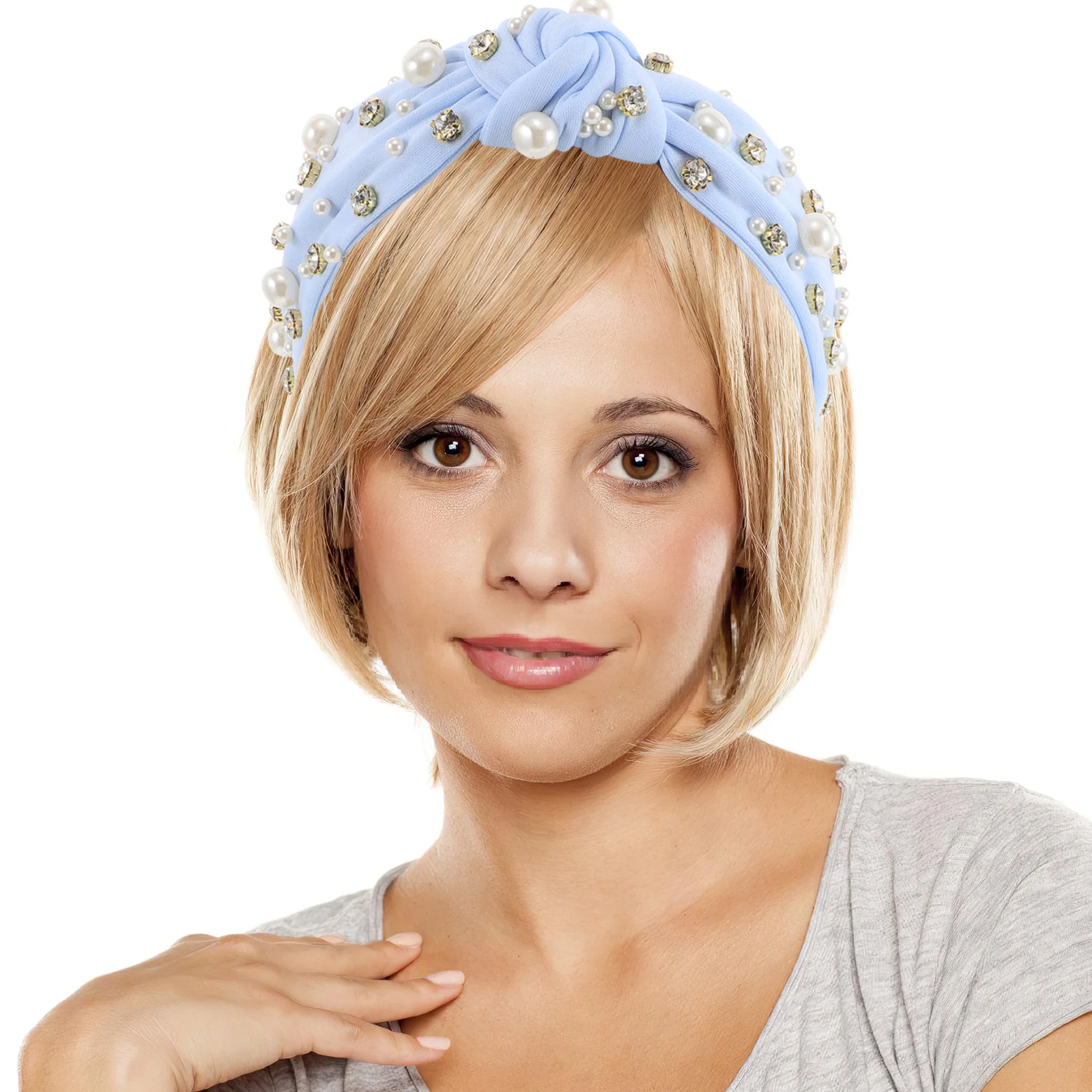 

Wide Knotted Faux Pearl Rhinestone Headband Elegant Hairband Bridal Hair Accessories for Women Fashion Accessories