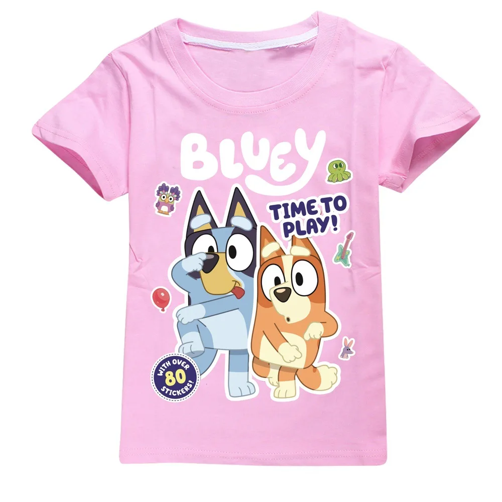 Bluey Fashion Cartoon Trendy Children\'s Clothing Summer Casual Tops For Boys And Girls Pure Cotton Short-sleeved T-shirts