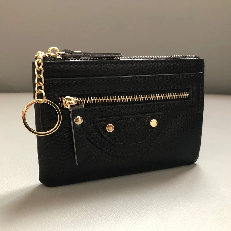 Women's Wallet Genuine Leather Coin Purse Card Holder Key Chain Pendant Large Capacity Three Zipper Money Bag Pouch Japan Korean