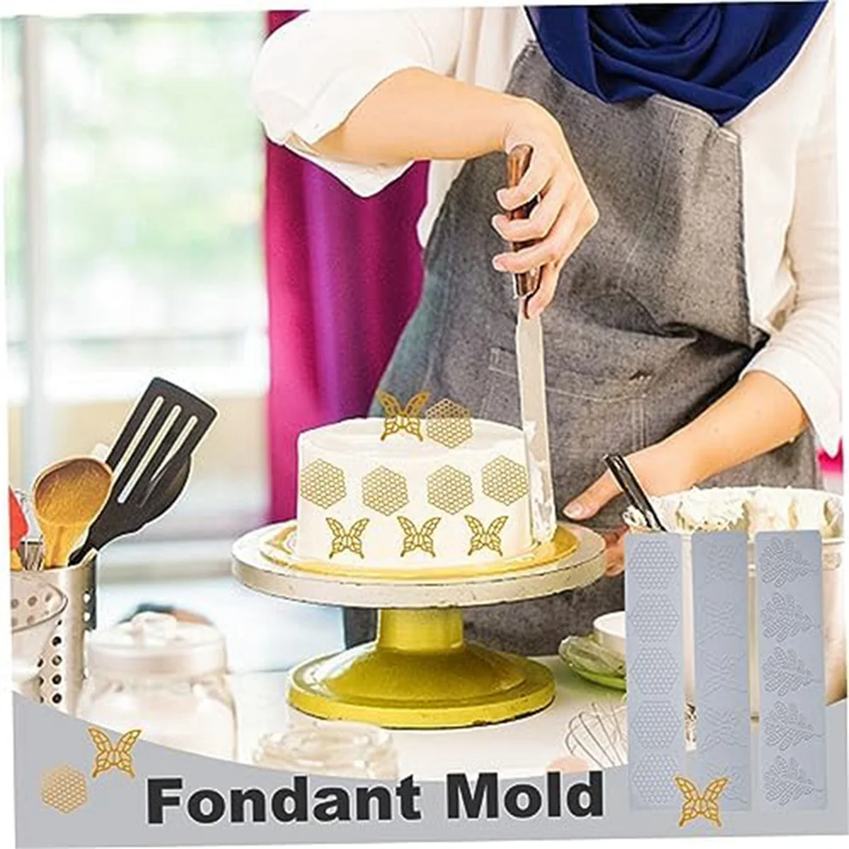 Tegel Cake Fondant Mal 3 Stuks Honingraatvorm Blad En Vlinder Herbruikbare Embossing Mat Kant Siliconen Mal