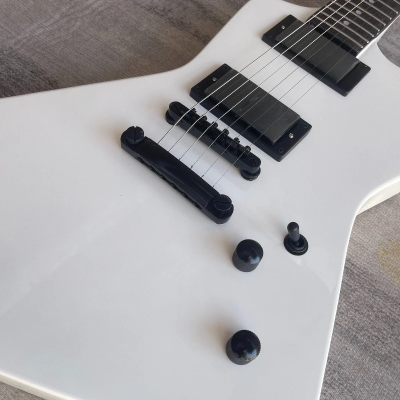Gloss White E Shape Electric Guitar Dual Active High Output Humbucker Pickups Black Hardware Metal Thrash Guitar Free Shipping