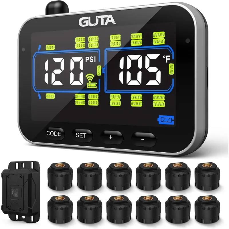 

GUTA Trailer Tire Pressure Monitoring System, RV Tire Pressure Monitor with 12 Sensors, 6 Alert Modes, Signal Booster