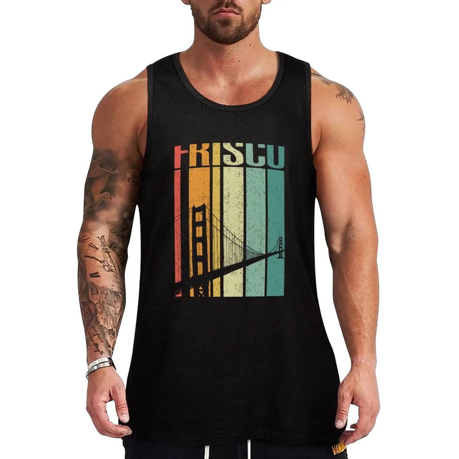

Vintage San Francisco Bay Bridge Retro Frisco Tank Top Classic Basic Tank Top Solid Color Everyday Wear