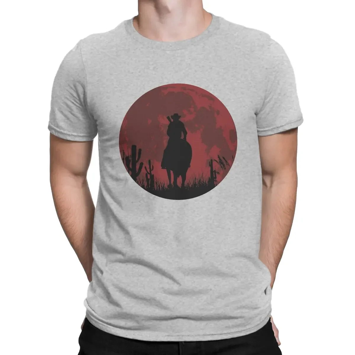 Short Sleeve Graphic Clothes Red Moon T-Shirts Men Red Redemption Vintage Pure Cotton Tee Shirt Crew Neck oversized summer