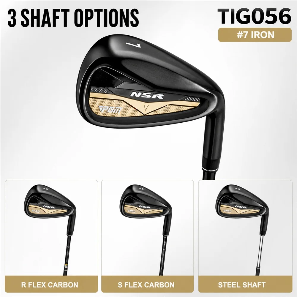 PGM TIG056 Golf 7 Iron Club for Men Single Practice Iron 431 Stainless Steel Head Low CG High Forgiveness Carbon or Steel Shaft