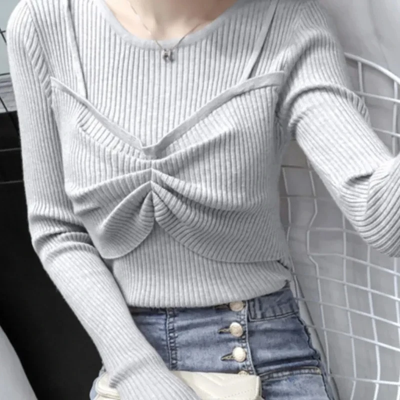 

2023 Autumn pullover for women knitted solid all with women's slim slim long sleeve base shirt with sweater