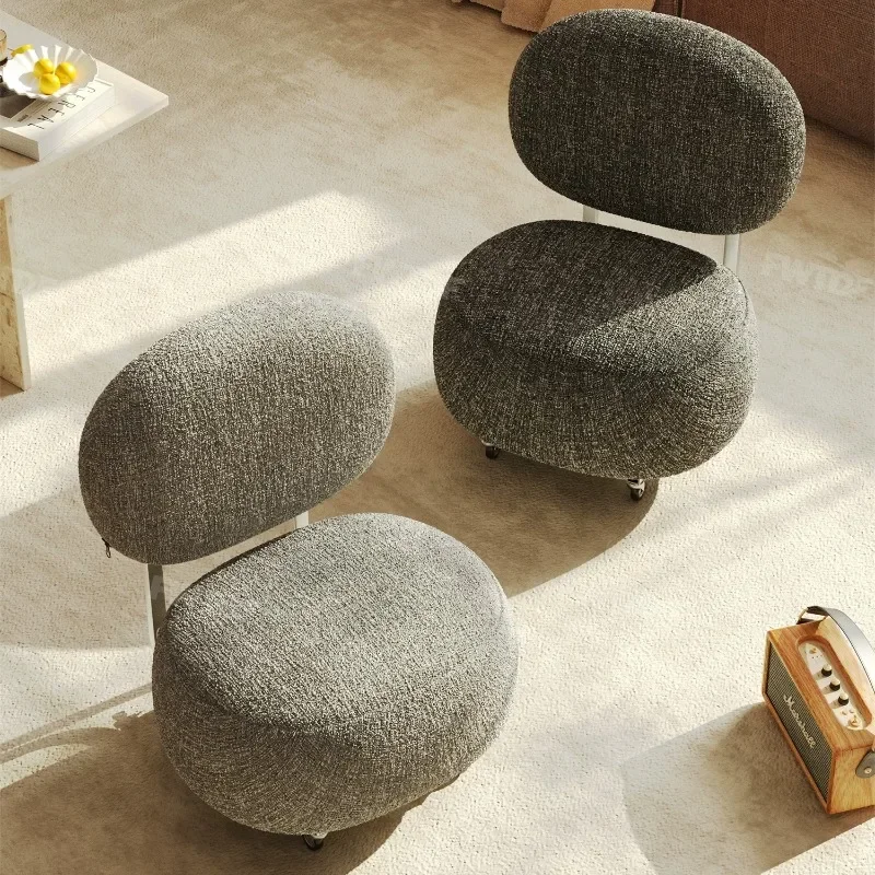 a Oval Block Fabric Accent Chair Thin Metal Support Rolling Caster Soft Padded Single Leisure Stool For Bedroom Living Room
