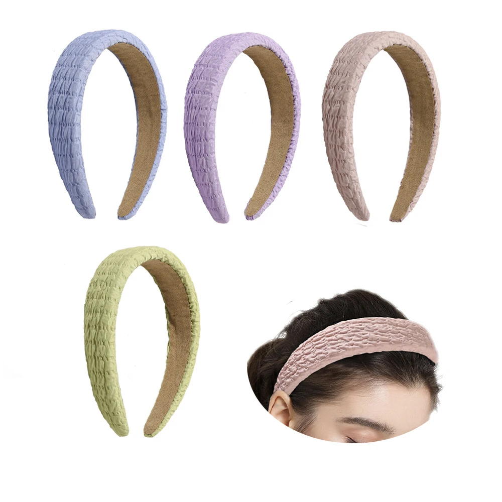 Creme Seersucker Padded Headbands for Women Wide Thick Hairbands Thick Plaid Hair Hoop Girls Sponge Non-slip Hairband