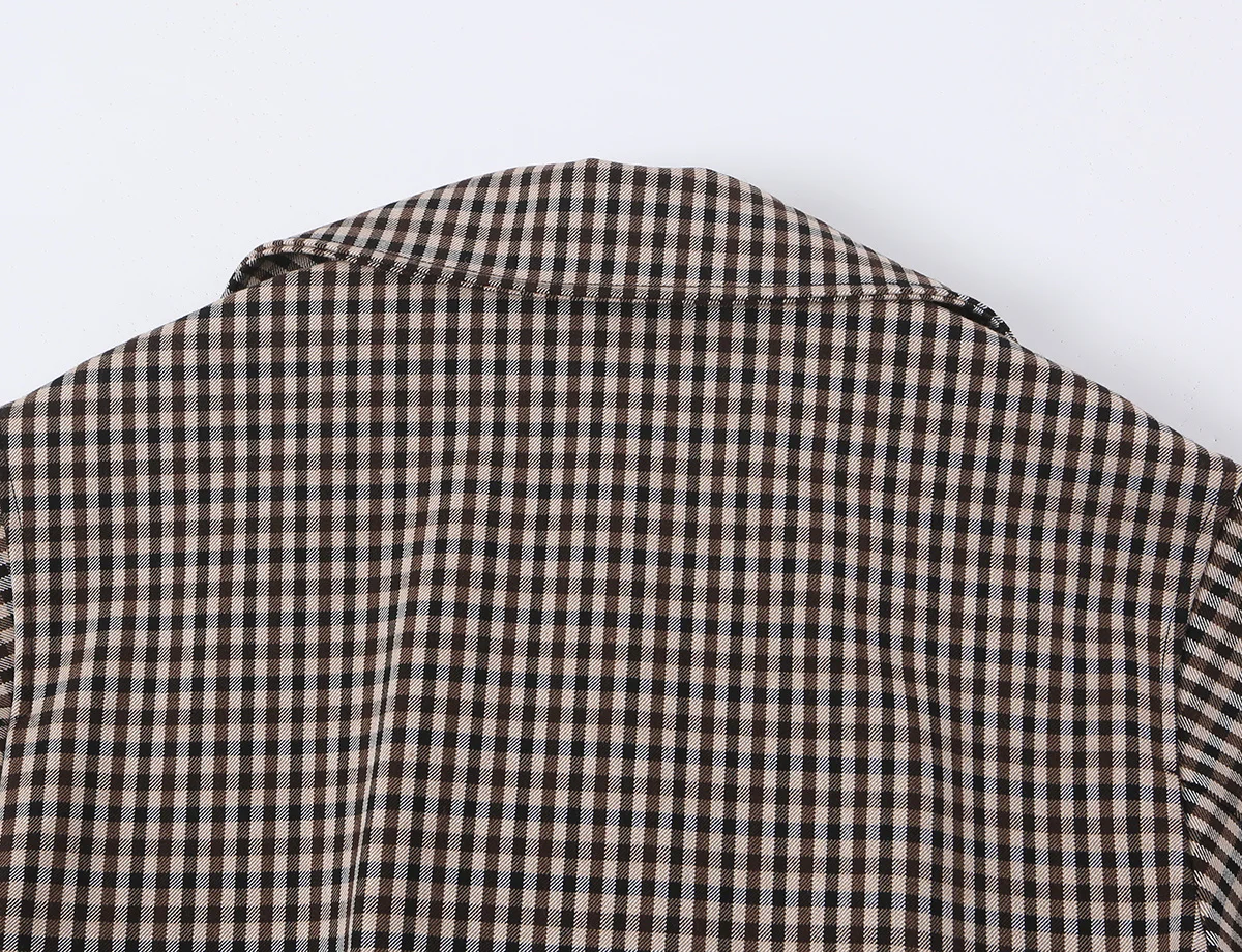 TFMLN Damen-Trenchcoat im Karomuster, Jacke mit Kordelzug zur Taillenbetonung, Umlegekragen, lockerer Schnitt, lange Ärmel, Knopfleiste, modische Oberbekleidung. – Detail 9