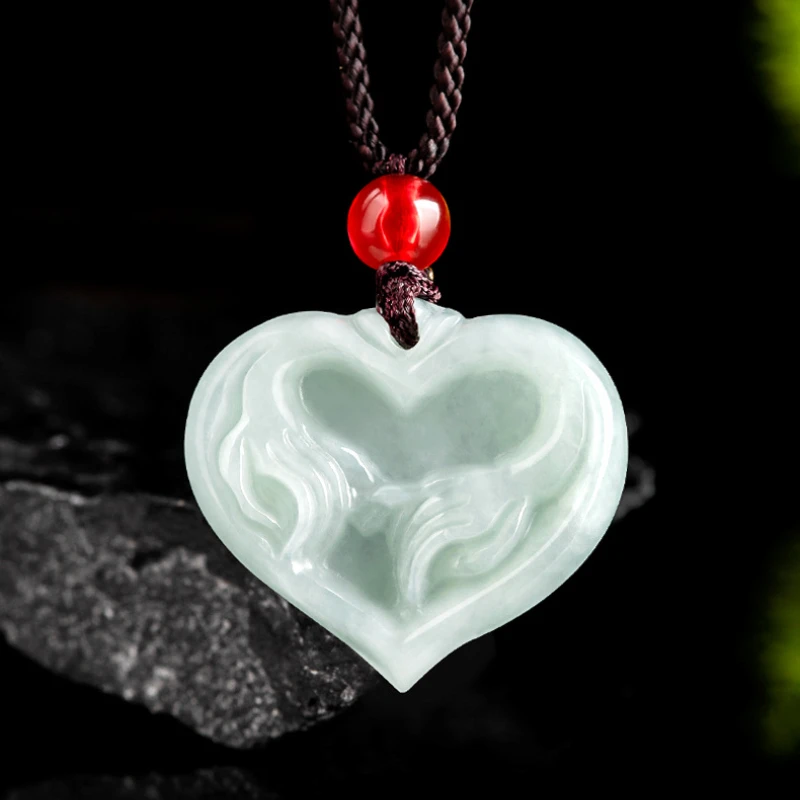 AAAAA Jade Love Pendant with Handcarved Jade and Stone Pendant on One Side Men's and Women's Lovers Lucky Charm Jewelry Necklace