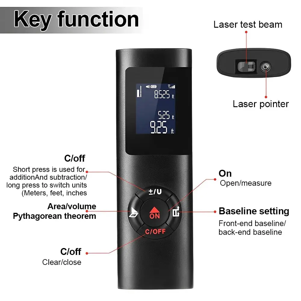 Mini medidor de distancia láser, telémetro infrarrojo de 40M, 60M, recargable por USB, cinta de mano portátil