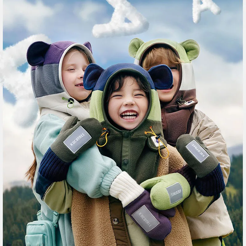 

Зимняя шапка-бини с медведем для девочек и мальчиков, ветрозащитная, самонагревающаяся, теплая, дышащая, детская шапка, защита ушей и шеи