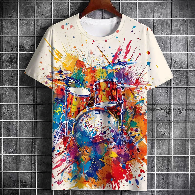 Drum Kit 3d Printed Summer Men's Short Sleeve T-Shirt Street Trend Personality Rock Hip Hop Plus Size Casual O-Collar Clothing